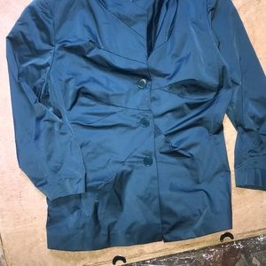Lafayette 148 teal satin jacket 3/4 sleeve 14 XL